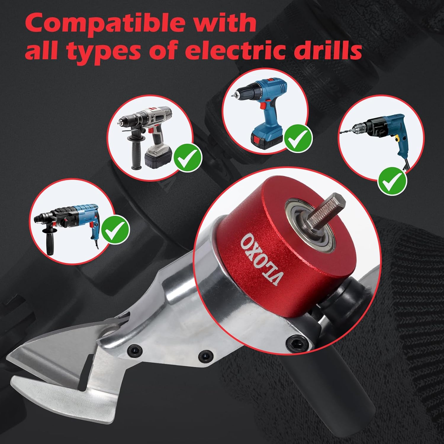 VLOXO Sheet Metal Cutter Drill Attachment Compatible with Multiple Models of Electric Drill, Heavy Metal Cutter for Cutting Iron and Aluminum The Drill Shear Attachment with 360 Degree Pivoting Handle