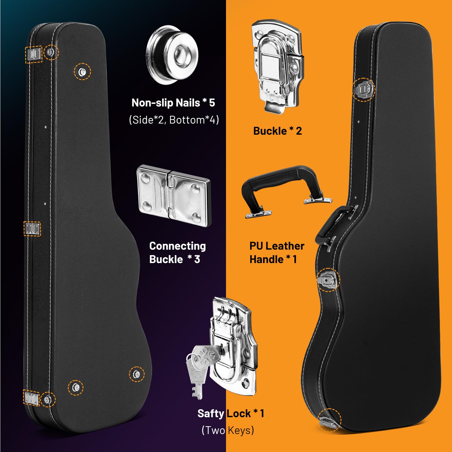CAHAYA E-Gitarre Hartschalenkoffer Gefütterter Gitarrenkoffer Robuster PU E-Gitarren Koffer mit Sicherheitsverschluss für Standard E-Gitarre Schwarz