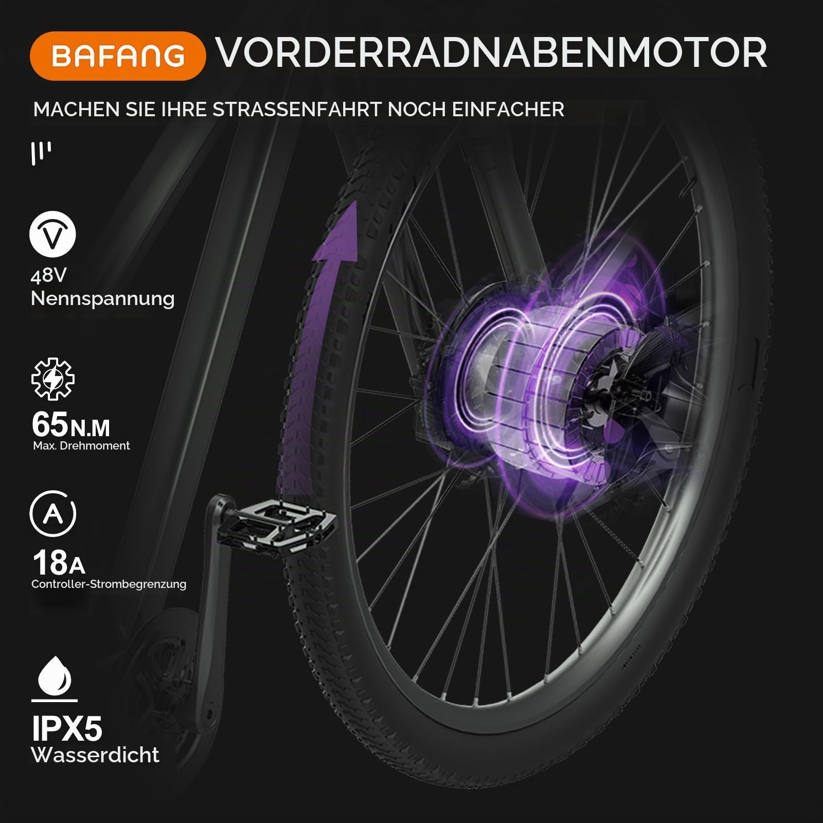 BAFANG 48V G020 E-Bike Umbausatz mit akku Opt 26" 29" Vorderrad Nabenmotor