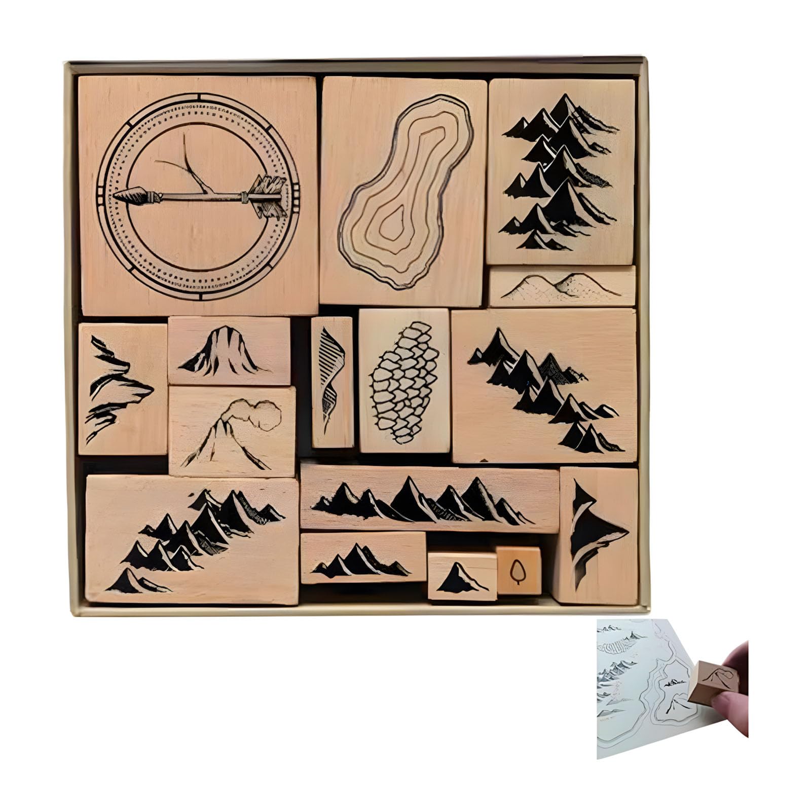 16Pcs Retro Landscape Themed Stamp Wooden Stamper for Card Making Travel Journal Notebook Scrapbooking Embellishment Stamps
