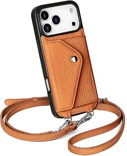 LUCKYCOIN Genuine Leather Crossbody Wallet Phone Case for iPhone 17 Pro Max