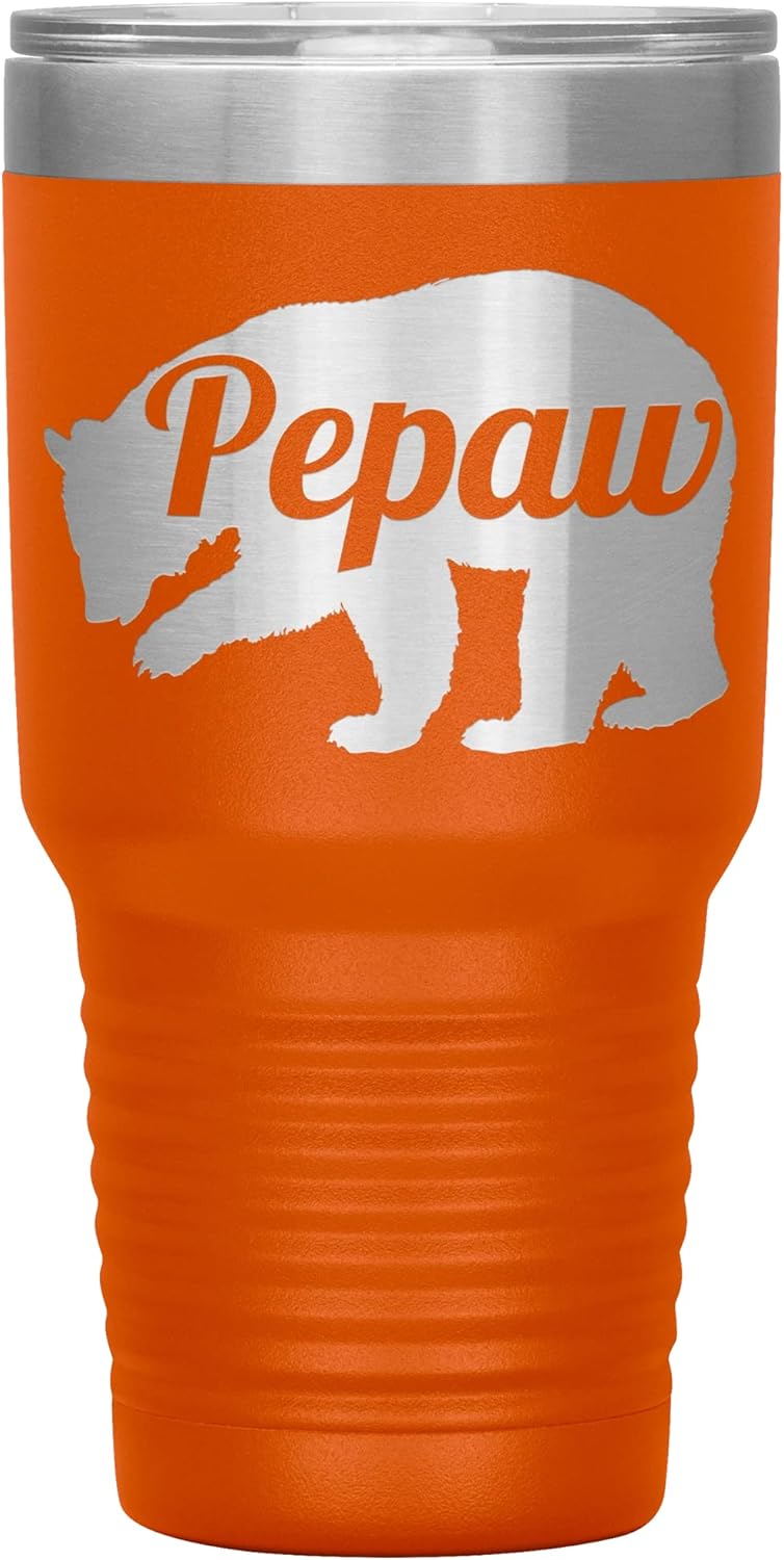 Pepaw Bear Tumbler - Pepaw Gift - 30oz Insulated Engraved Stainless Steel Pepaw Tumbler Cup Black