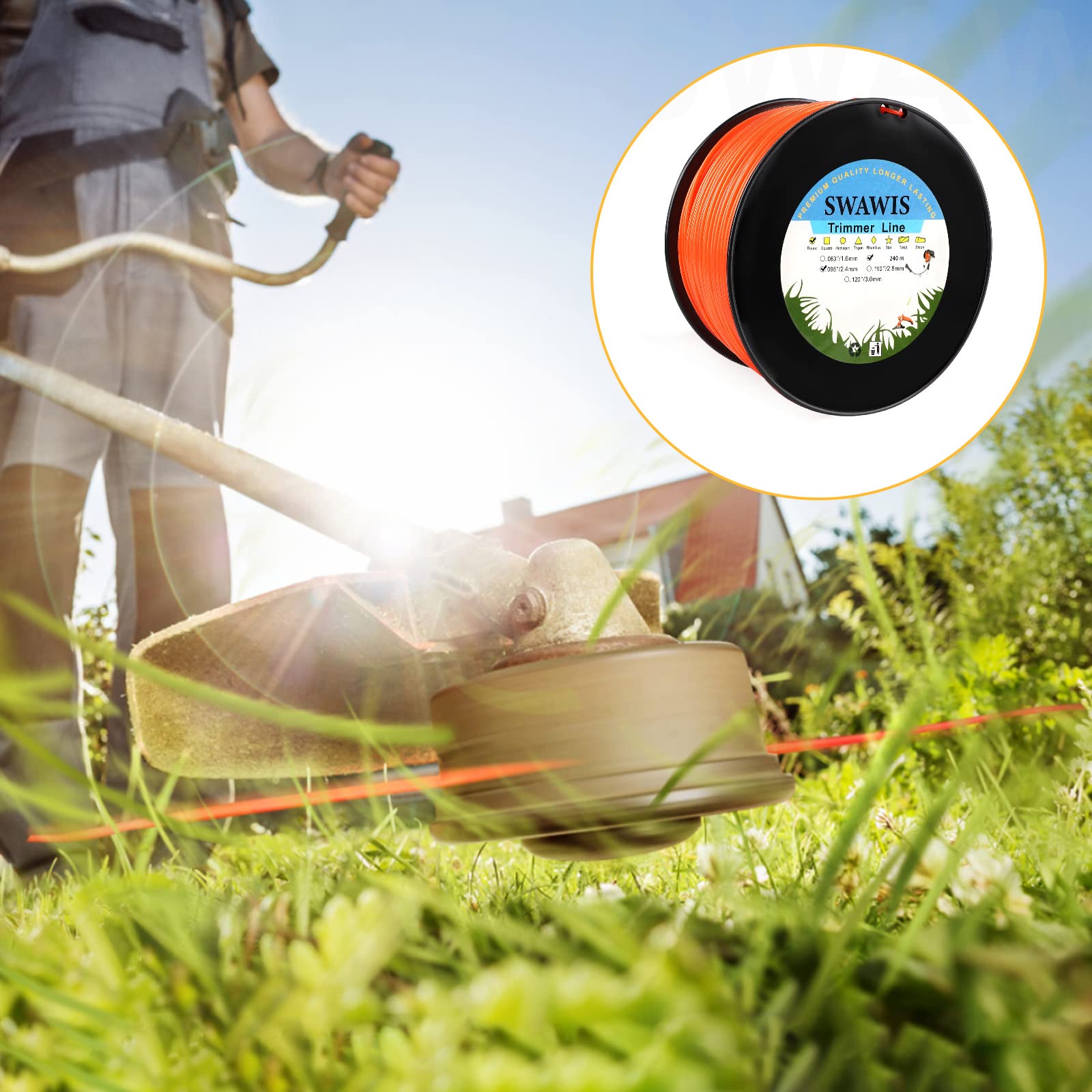 SWAWIS Trimmerdraad, 2,4 mm/100 m, reservedraad voor grasmaaier, ronde reserve trimmer, nylon draad, bosmaaier, trimmersnoer voor wiet gras tuin of tuin, oranje-rood
