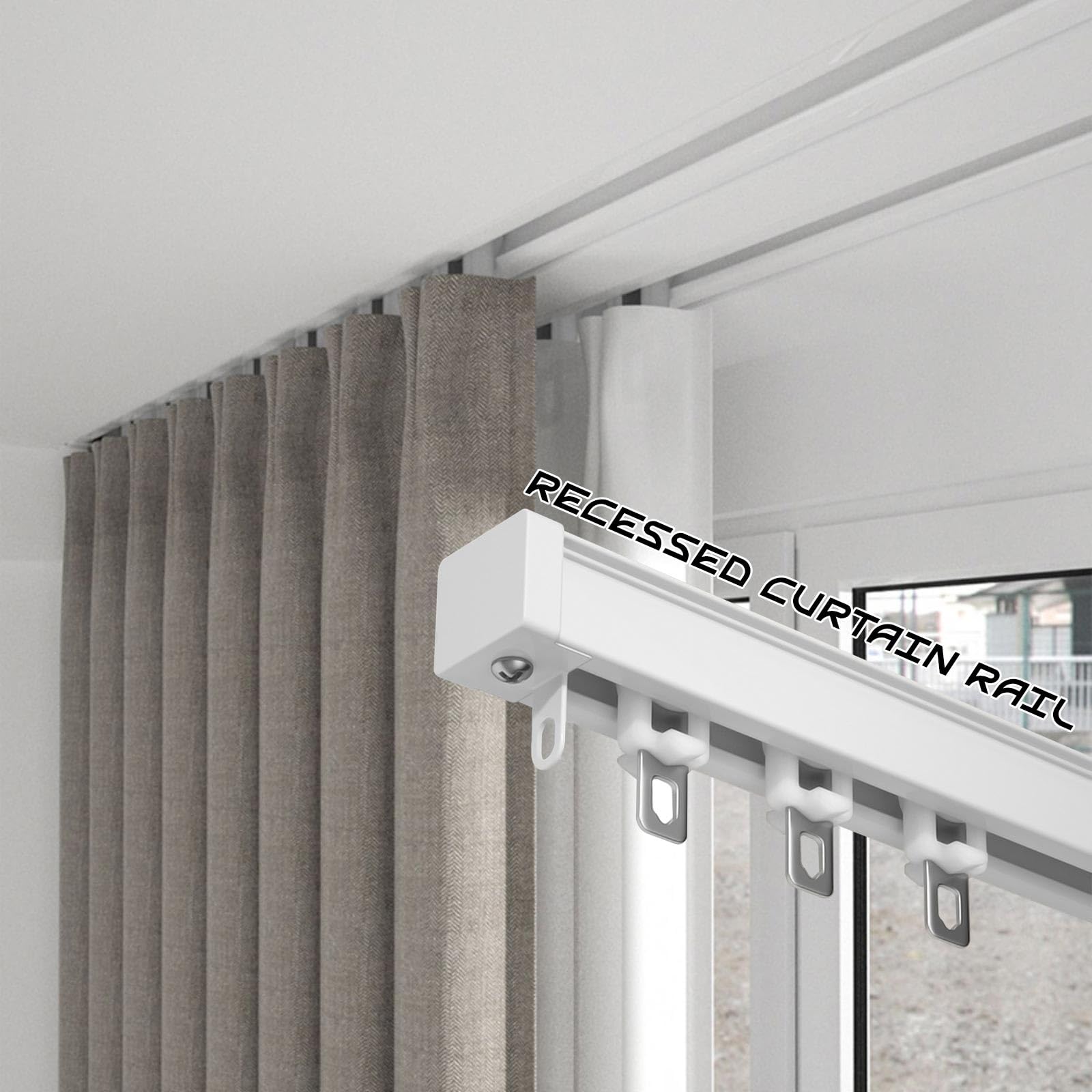 Système de rail de plafond coulissant pour rideaux d'extérieur, séparateur de pièce caché, tringles à rideaux silencieuses, blanc, 2,2 m – Parfait pour la décoration de la maison et du bureau