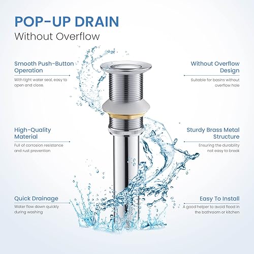 Miniatura 2 de KIBI Desagüe desplegable para lavabo de baño sin desbordamiento (cubierta pequeña)  Tapón de drenaje de tocador (cromado) (KPW101)