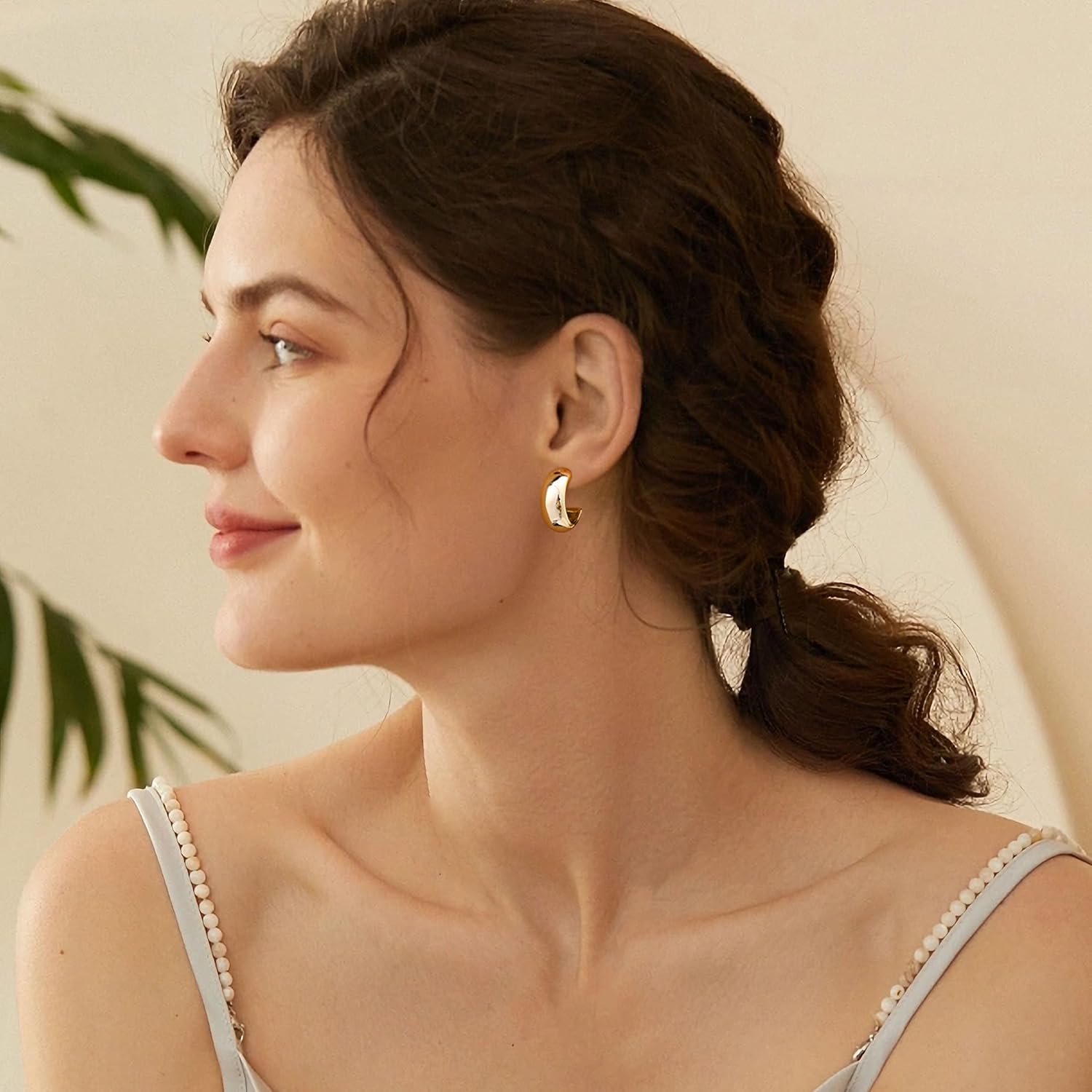 Gamicy Small 14K Gold Plated Hoop Earrings for Women with 925 Stering Silver Post, 14K Real Gold Plated Chunky Lightweight Hoops Earrings - Image 5