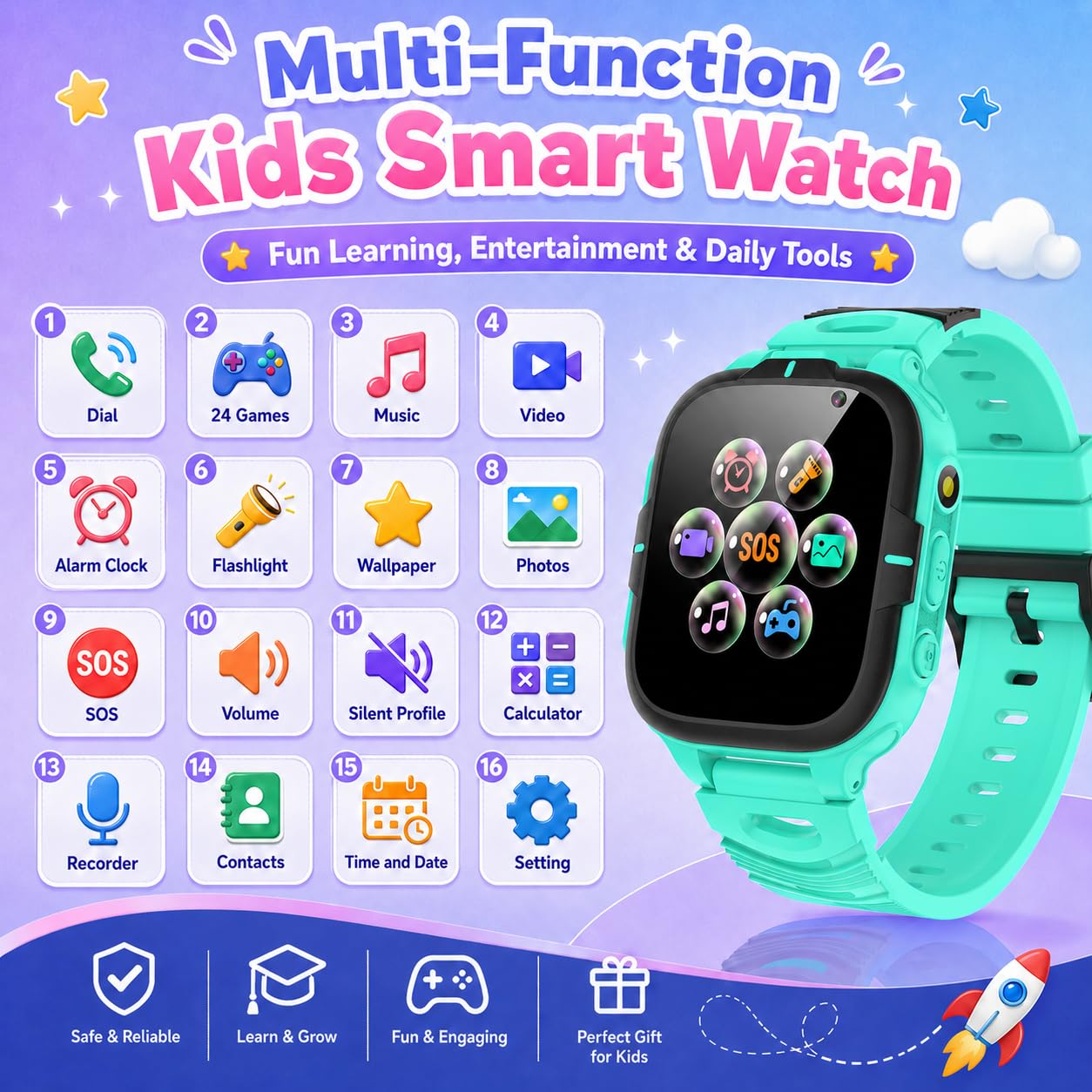 Smartwatch Kinder, Kinder Telefonuhr mit Telefon SOS Schulmodus