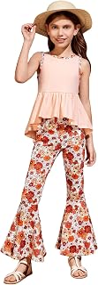 Toddler Girl's 2 Piece Set Floral Print Ruffle Hem Tank Top with Floral Print Flare Leg
