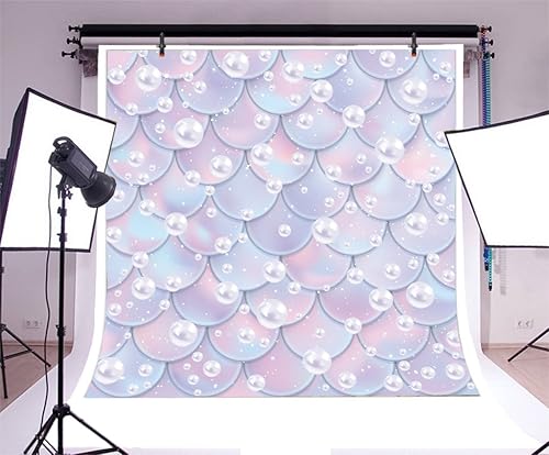 Miniatura 2 de Telones de fondo de fotografía con escamas de sirena deslumbrantes – Yeele de 5 x 5 pies en acuarela de escamas de peces de niña, princesa, baby