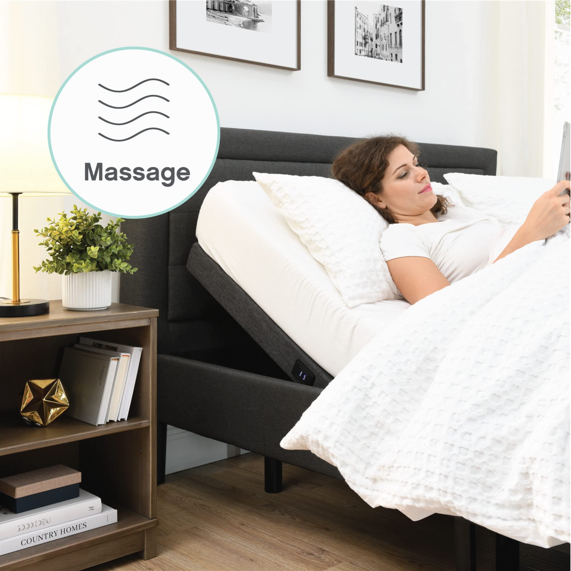 Classic Brands Adjustable Comfort Upholstered Adjustable Bed Base With