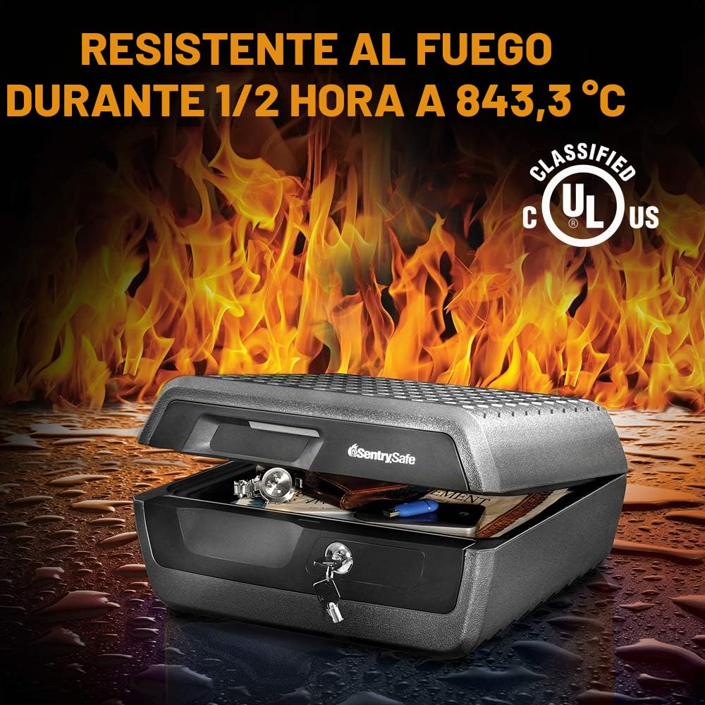 Sentry Safe - Caja de seguridad para documentos, ignífuga, impermeable, con cerradura de llave, 16.5 pulgadas de ancho x 14.8 pulgadas de profundidad x 7.6 pulgadas de alto, color negro