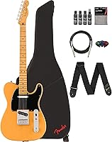 Vista 1 de Fender Player II Telecaster - Paquete color caramelo claro con estuche, correa, cable, paquete de 3 púas y kit de limpieza para guitarra