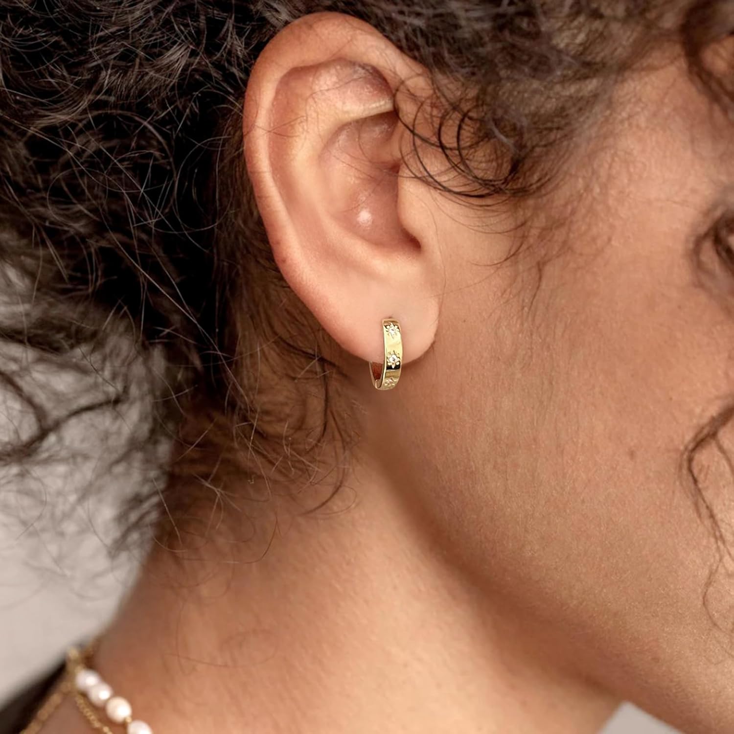 DAILY VIBES Small Star Gold Huggie Earrings for Women 925 Sterling Silver Post Dainty 14K Gold Plated Mini Cubic Zirconia Cartilage Hoop Earrings for Women - Image 2