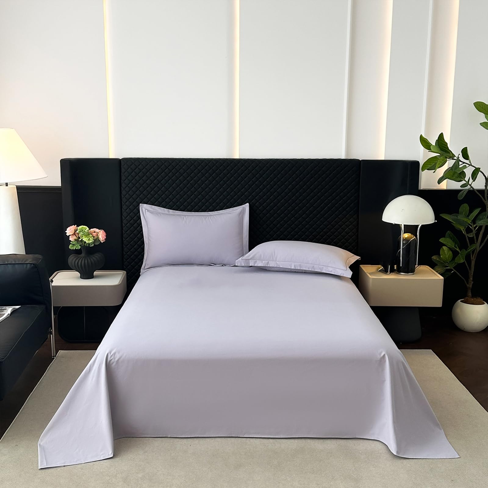 Drap plat 245x250 coton violet clair Kingsize 2 personnes avec 2 taies d'oreiller 50x75cm