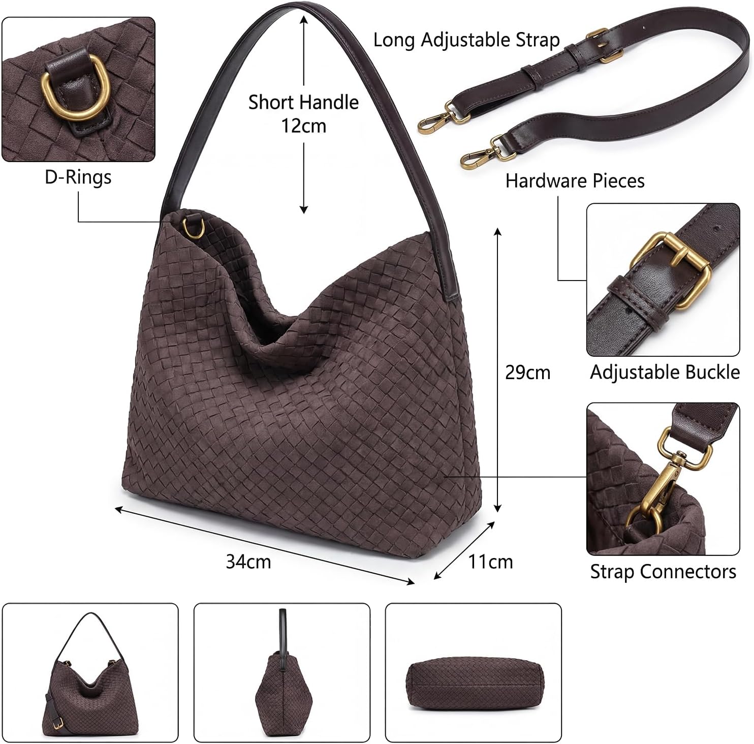 Suede Woven Tote Bag Braided Handbag Shoulder Purse For Women Large Hobo Satchel Woven Purse Daily Work Travel - Image 5