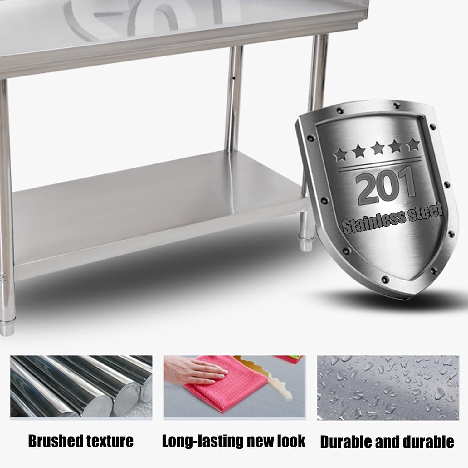 Stainless Steel Work Table, Food Prep Worktable, Steel Prep Table with Backsplash and Undershelf, Adjustable Heavy Duty Prep Worktable, for Kitchen Restaurant(L80xW50cm/31.4x19.6in)