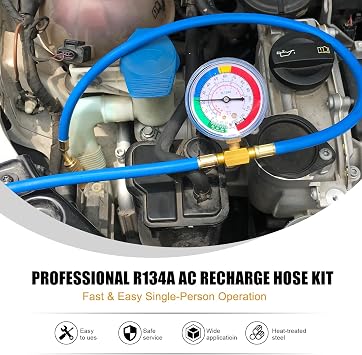 YSTOOL AC U Charge Hose with Gauge Car Refrigerant R134a Recharge Tool Kit