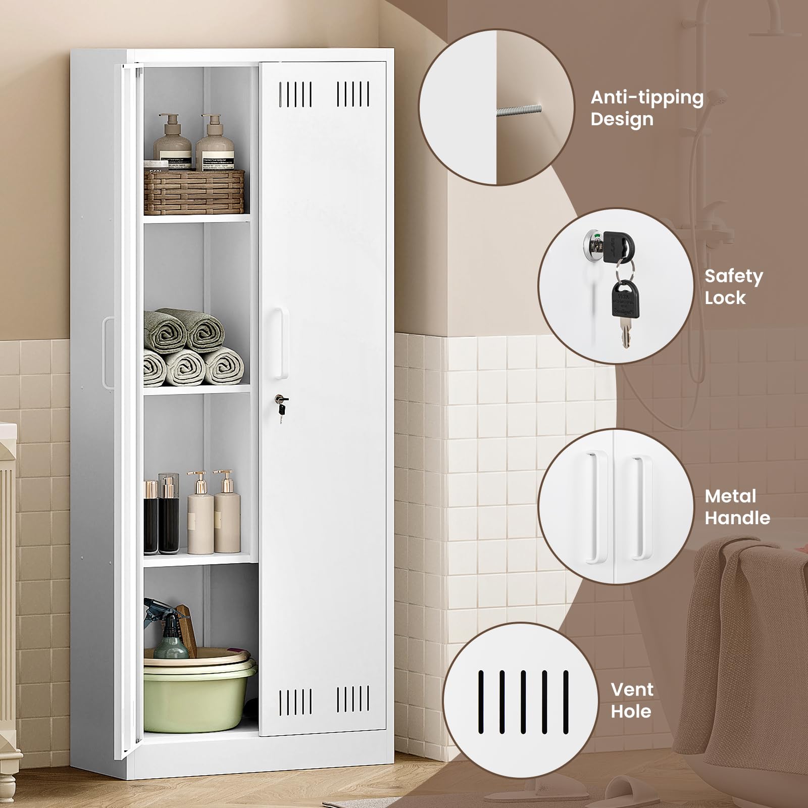 Sightlife Armoire a Balai Exterieur Armoire exterieure de Rangement Placard à Balai Placard Polyvalent Armoires de Nettoyage pour Restaurant Cuisine Garage 70 x 30 x 168 cm