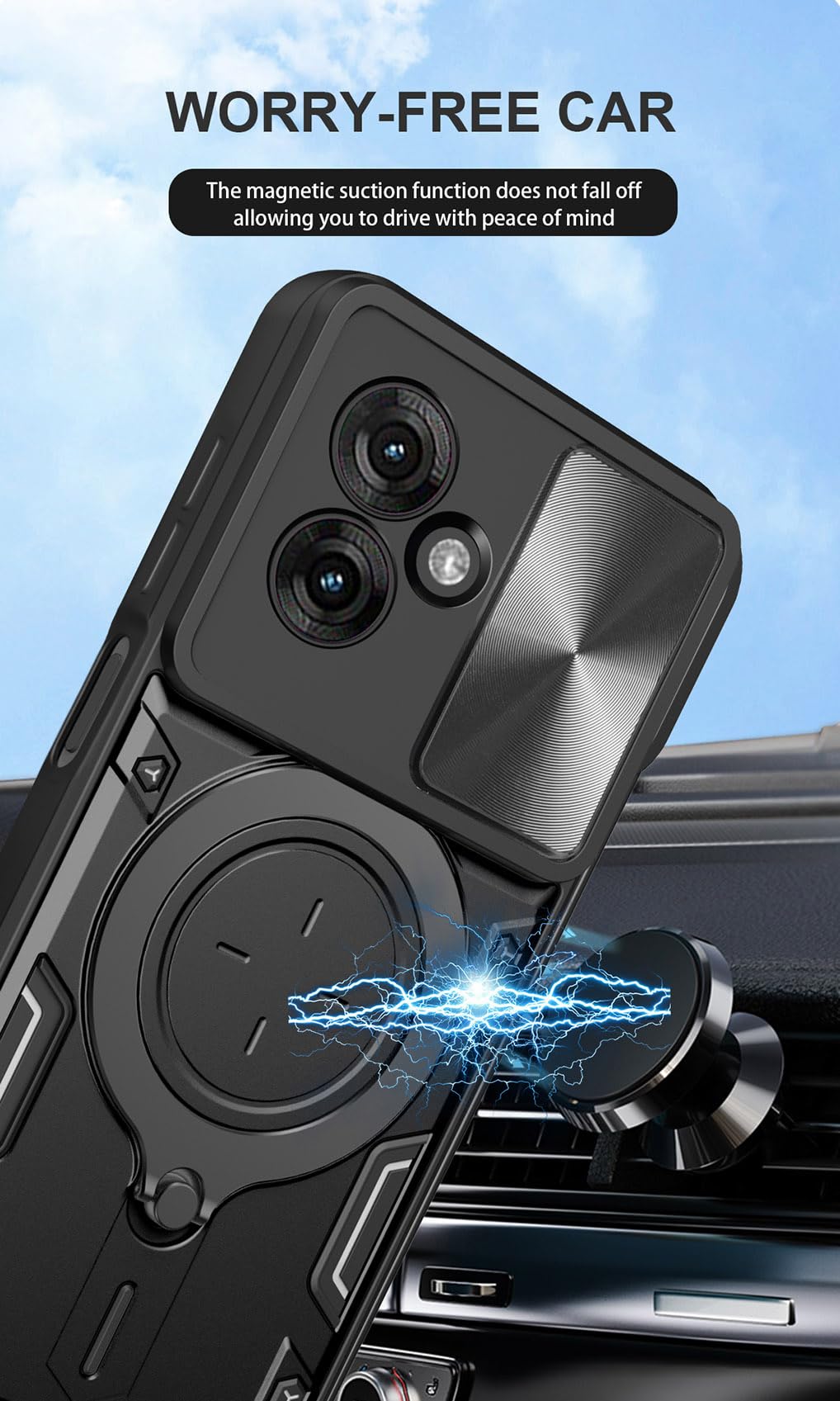 Shockproof Armor Case With Magnetic Ring Holder - Durable Protective Cover For Moto G55 5G (Blue