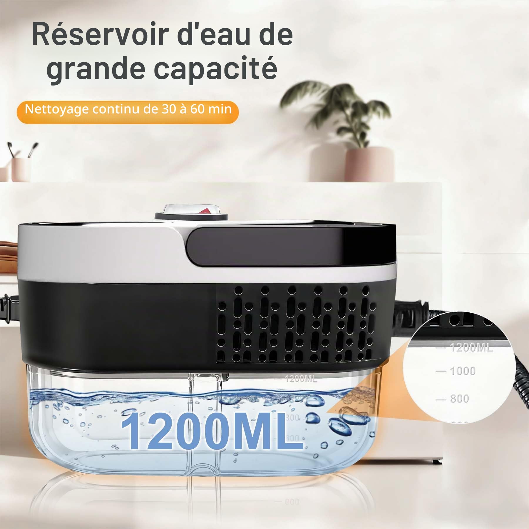 Nettoyeur à vapeur manuel 6 niveaux réglables, chauffe 10–15s, réservoir 1,2 L, 15 accessoires, nettoyeur haute pression sans chimie cuisine salle de bains sols voitures vitres