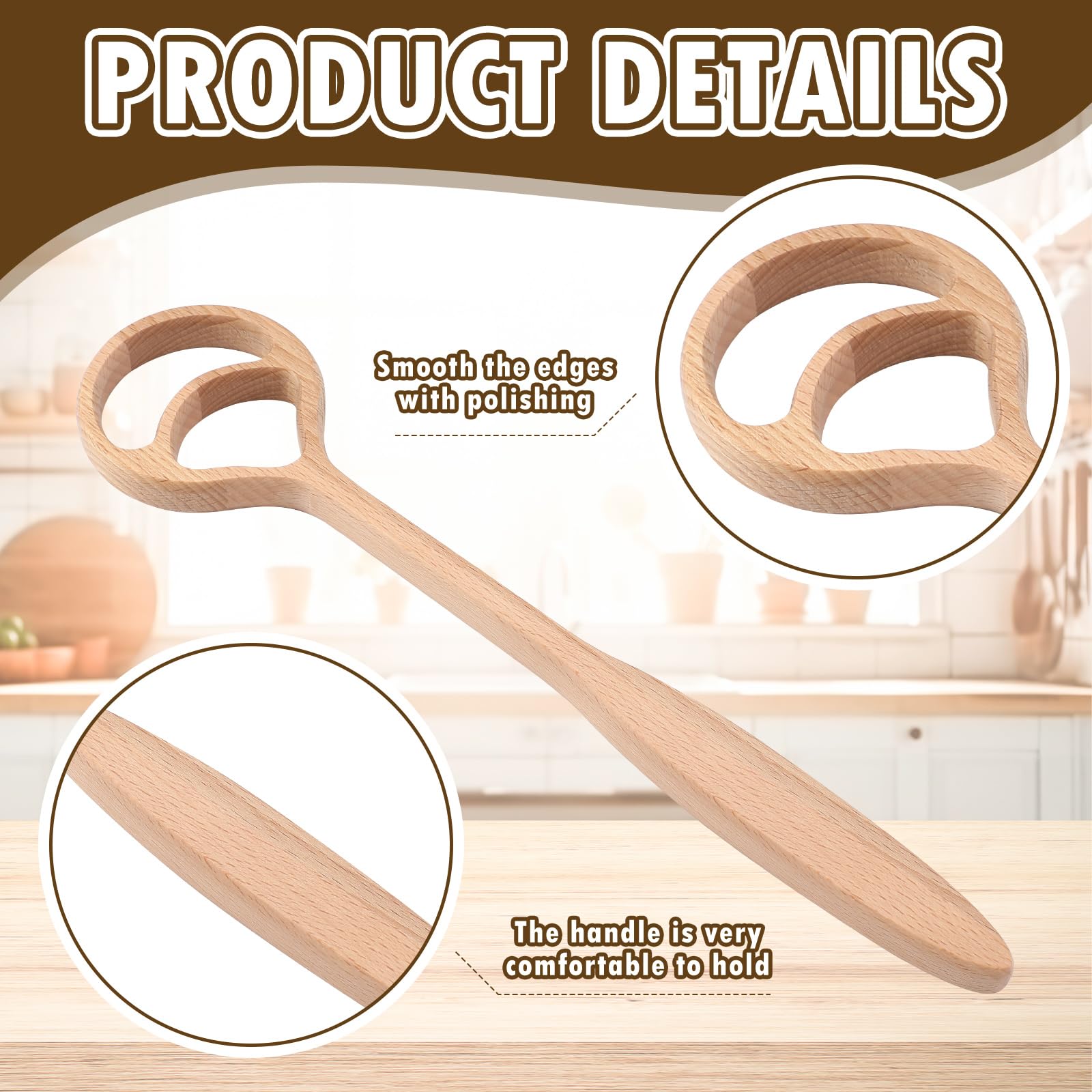 Honeydak Dänischer Teigbesen aus Holz, 33 cm, 2 Löcher, Sauerteig, Brot, Mixzubehör, personalisierbarer niederländischer Schneebesen für Pizza, Gebäck, Kuchen, Eierteig