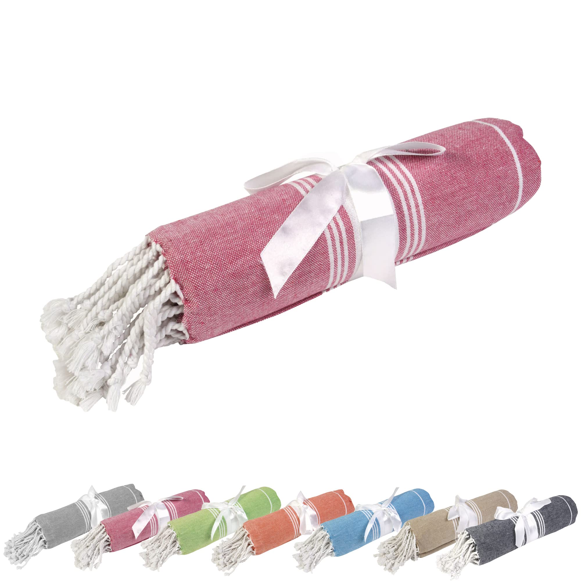 BSSTORE Toalla de playa pareo grande con flecos 90x170 - 100% algodón | Estilo Fouta Hammam - para mar, playa, piscina, viaje | Ligero, secado rápido (rojo)