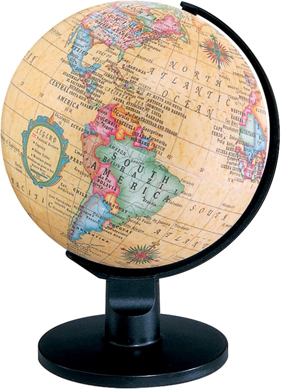 Vintage World Globe for Desk – 6-Inch Antique Style Rotating Political Earth Globe with Desktop Stand, Educational Geography Atlas for Kids, Students, Home Office & Classroom Decor