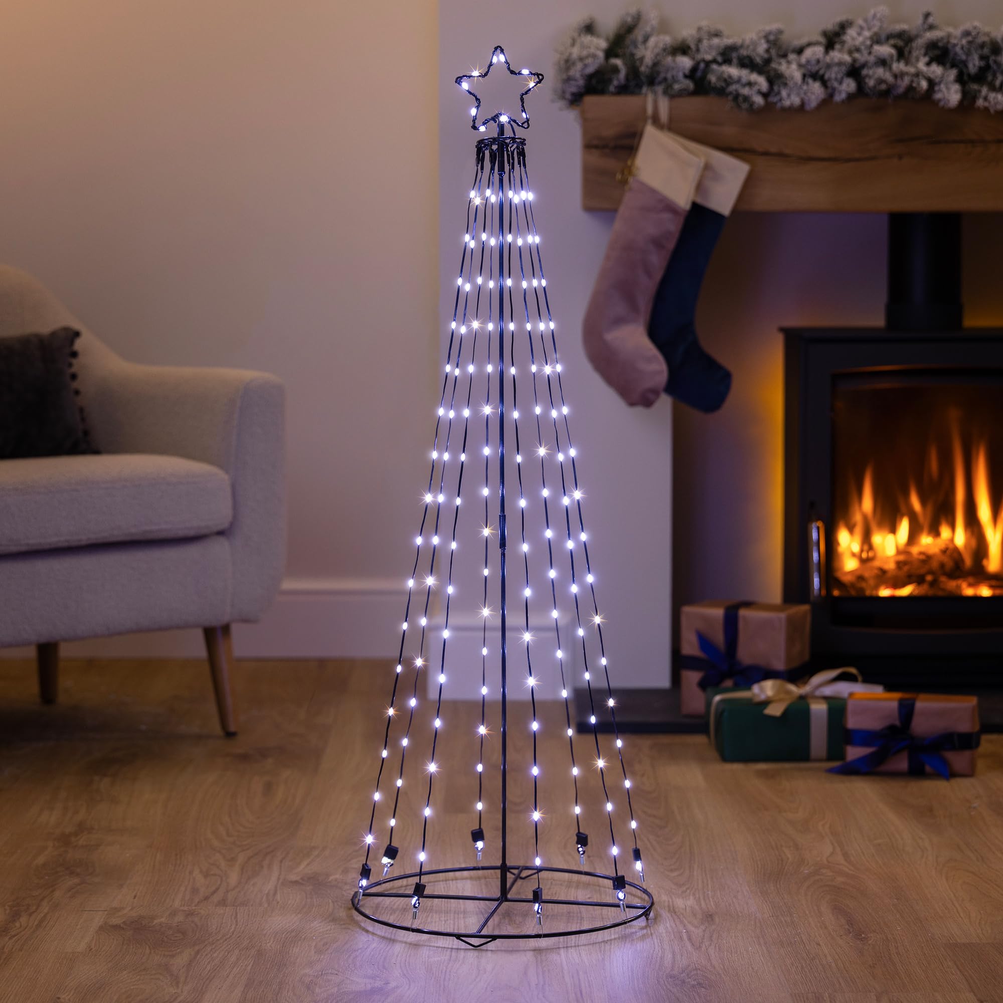 Christow Battery-Powered LED Maypole Christmas Tree, White, 100cm