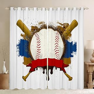 Feelyou Baseball Print Window Treatments Sports Theme Curtain Baseball Games Window Drapes for Boys Girls Teens Bedroom Decor Athlete Competitive Tie Dye Window Curtain (2 Panels, 42 x 63 Inch)