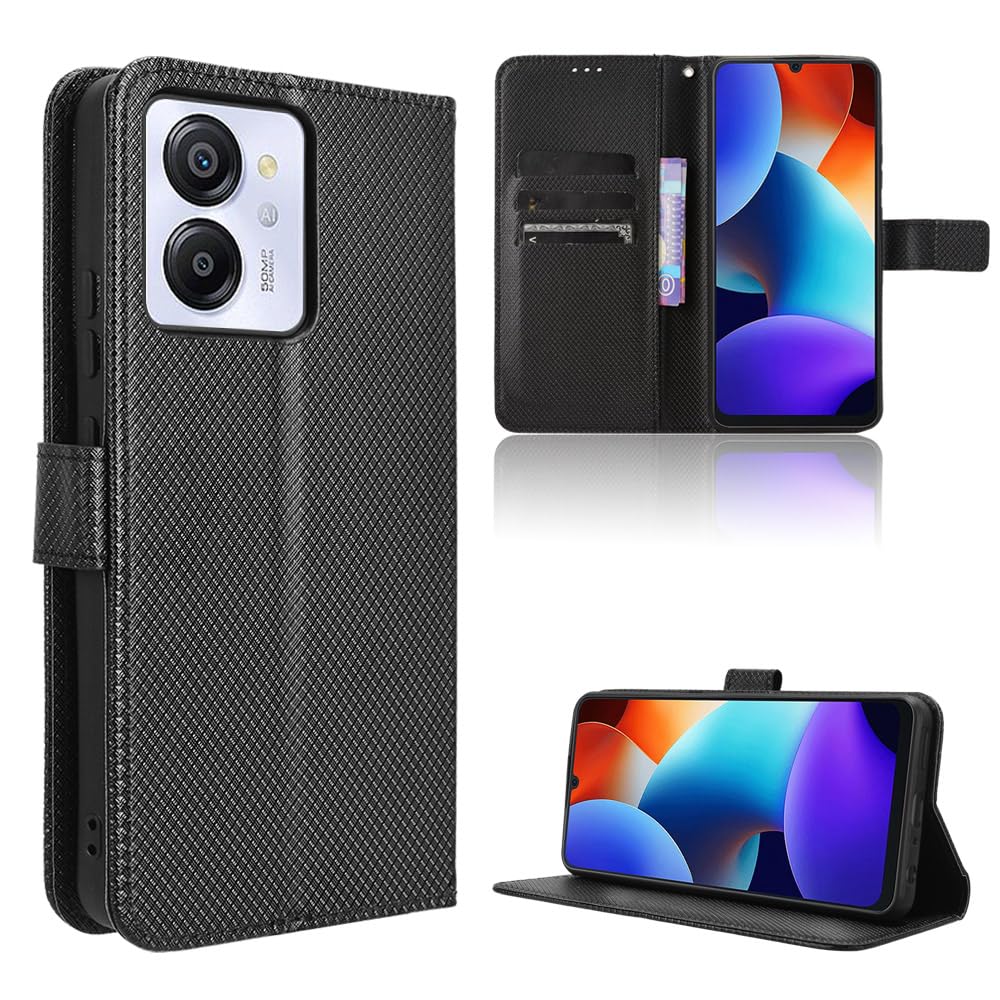 Custodia Portafoglio Premium Per Blackview Color 8 / Oscal Modern 8: Pelle PU, Antiurto, Con Vetro Temperato E Slot Carte Magnetico – Nero