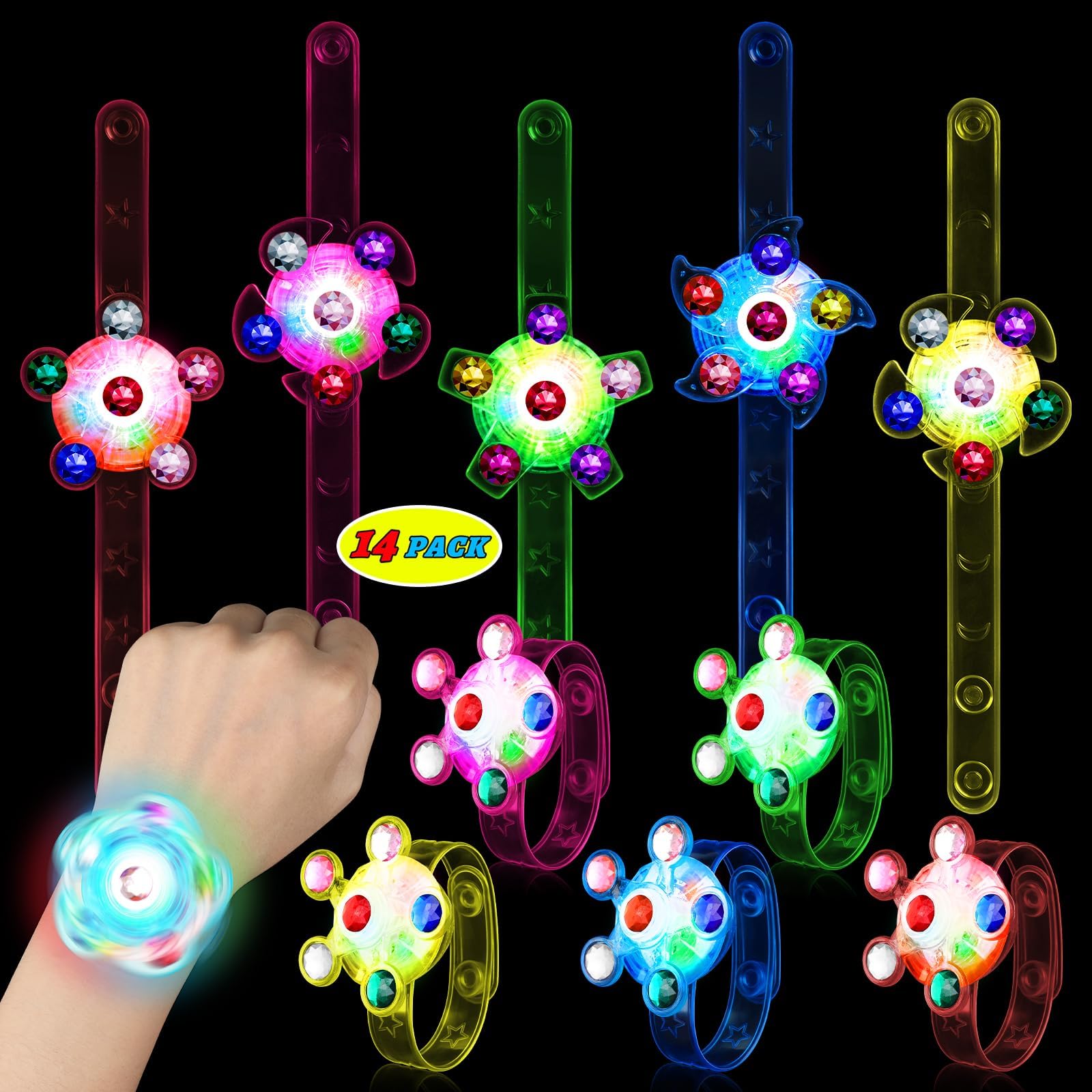 YnrriiyParty Favors for Kids 4-8-12, Pinata Goodie Bag Stuffers LED Light Up Fidget Spinner Bracelets, Glow in The Dark Party Supplies,Prize Return Gifts for Kids Birthday Halloween Christmas Classroom party