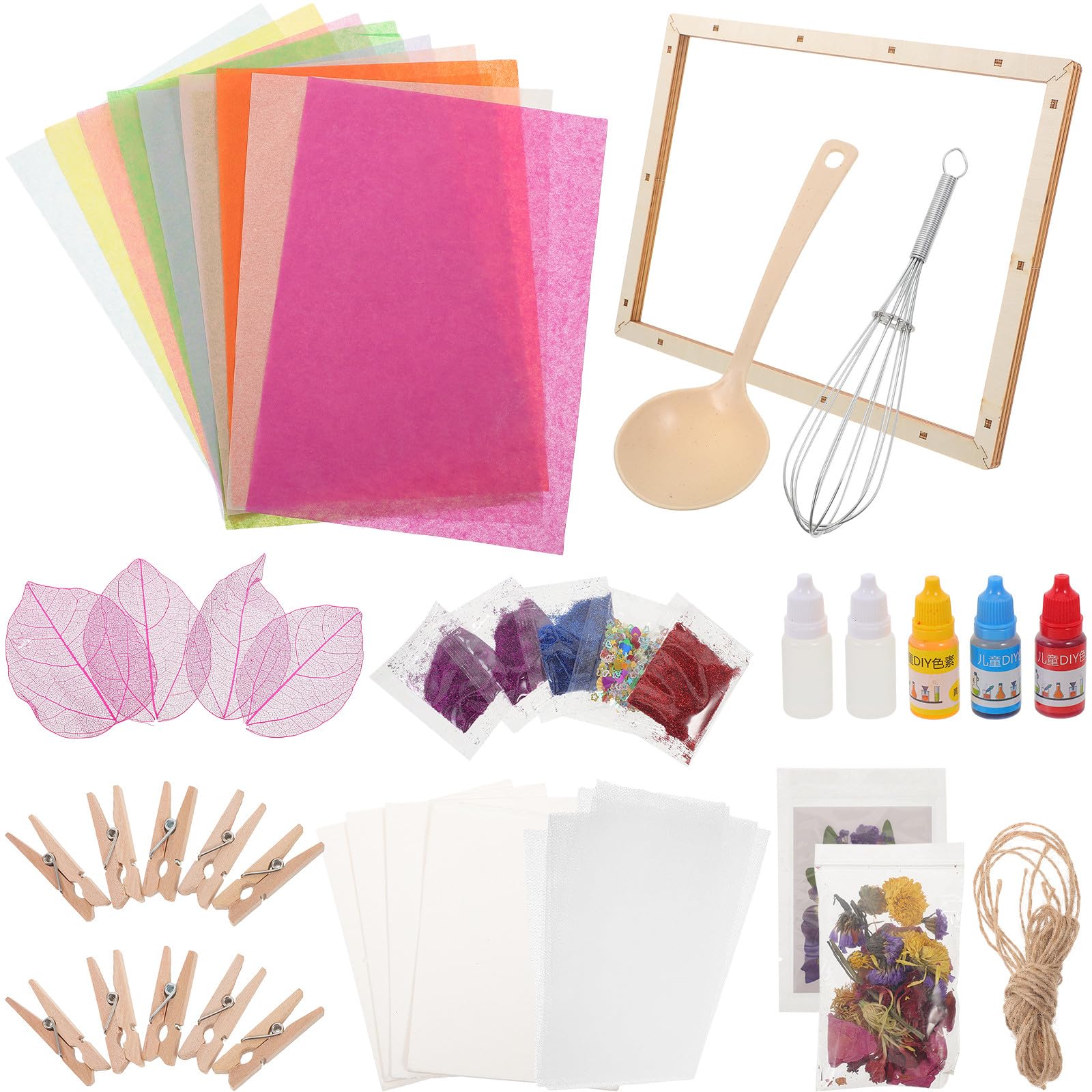Cabilock Kit per Creare Carta Fai da Te per Ragazzo Ragazza Materiale in Legno, Carta e Fiori Secchi, Stimola L'esplorazione la Creatività per Attività di Bricolage e Colore Casuale