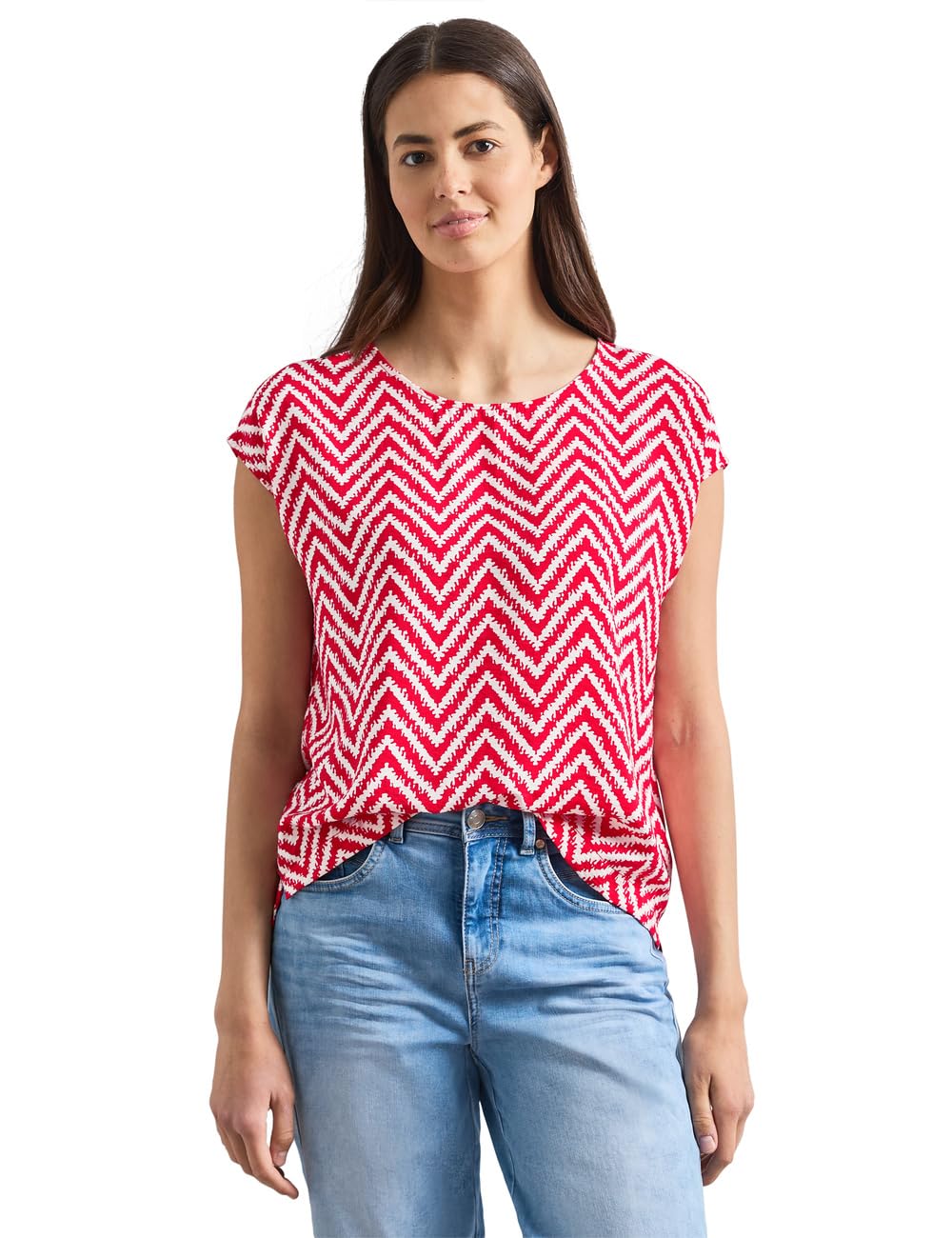 Street One Dropped Shoulder Blouse Shirt with Crew Neck Salsa Red 44