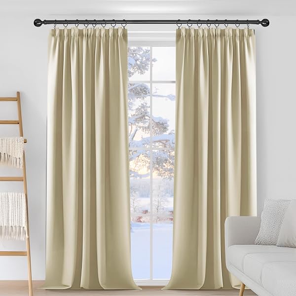 Deconovo Blackout Curtains Bedroom 2 Pieces Thermal Insulated Blackout Curtains Modern Interior Window Drapes W117xH229CM Beige - 3