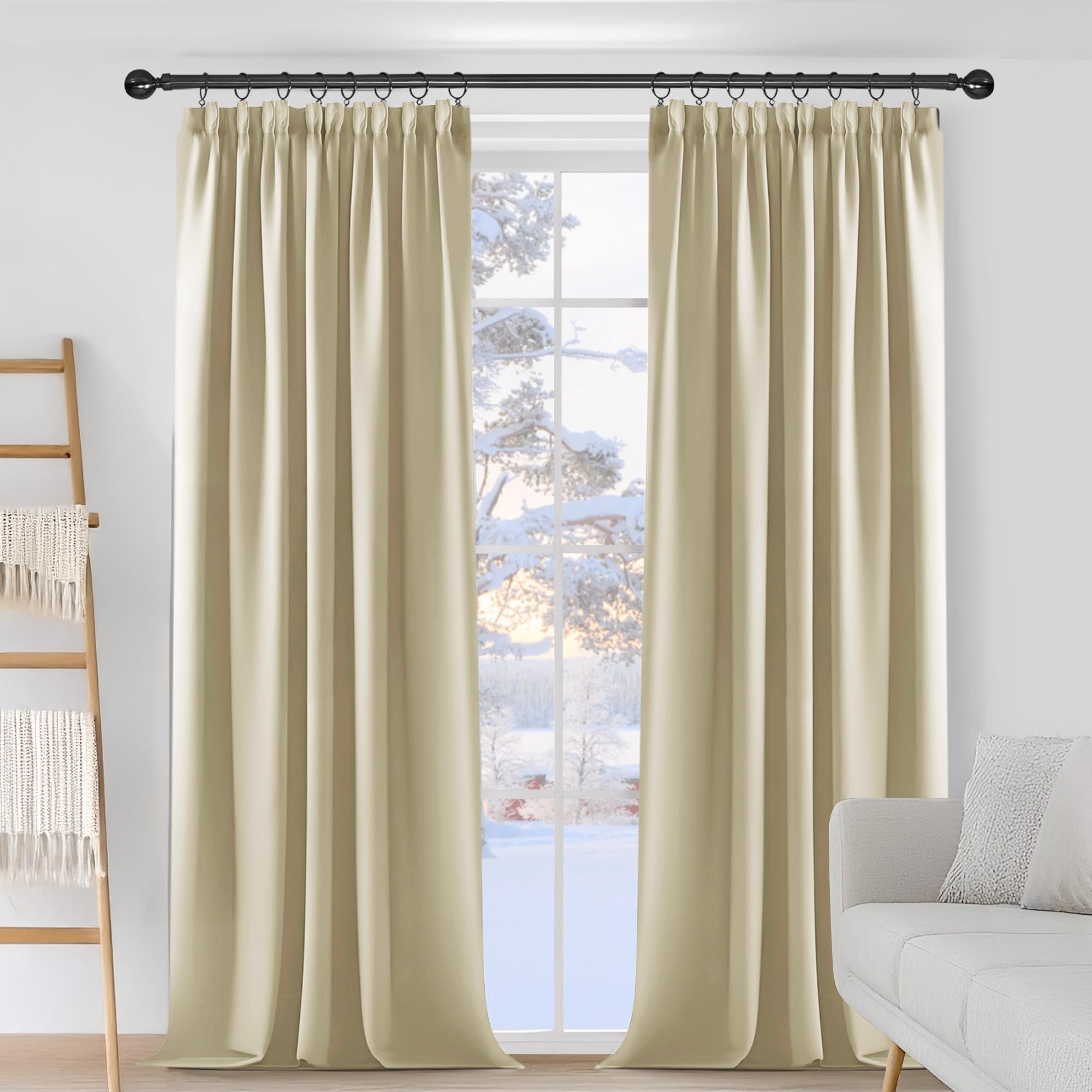 Deconovo Blackout Curtains Bedroom 2 Pieces Thermal Insulated Blackout Curtains Modern Interior Window Drapes W117xH229CM Beige - 4