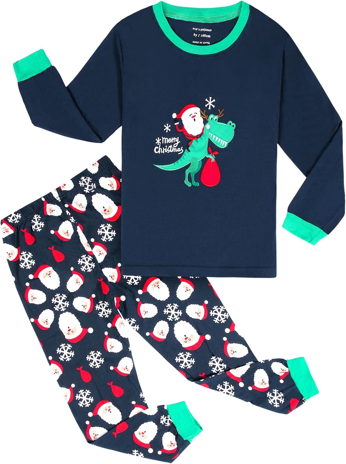 Tphon Kids Christmas Pajamas Sets Santa Claus Dinosaur Sleepwear Long Sleeve PJS Set for Boys Girls 2-12 Years