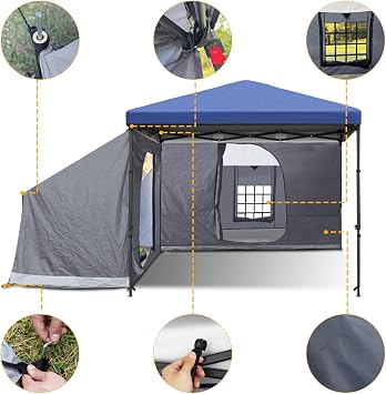 KAMPKEEPER Side Tent,1/2 Person Camping Tent for 10' x 10' Pop Up Canopy, Easy Set Up Gazebo,Compatible with 10' Wide Canopy Tent(Canopy Not Included)