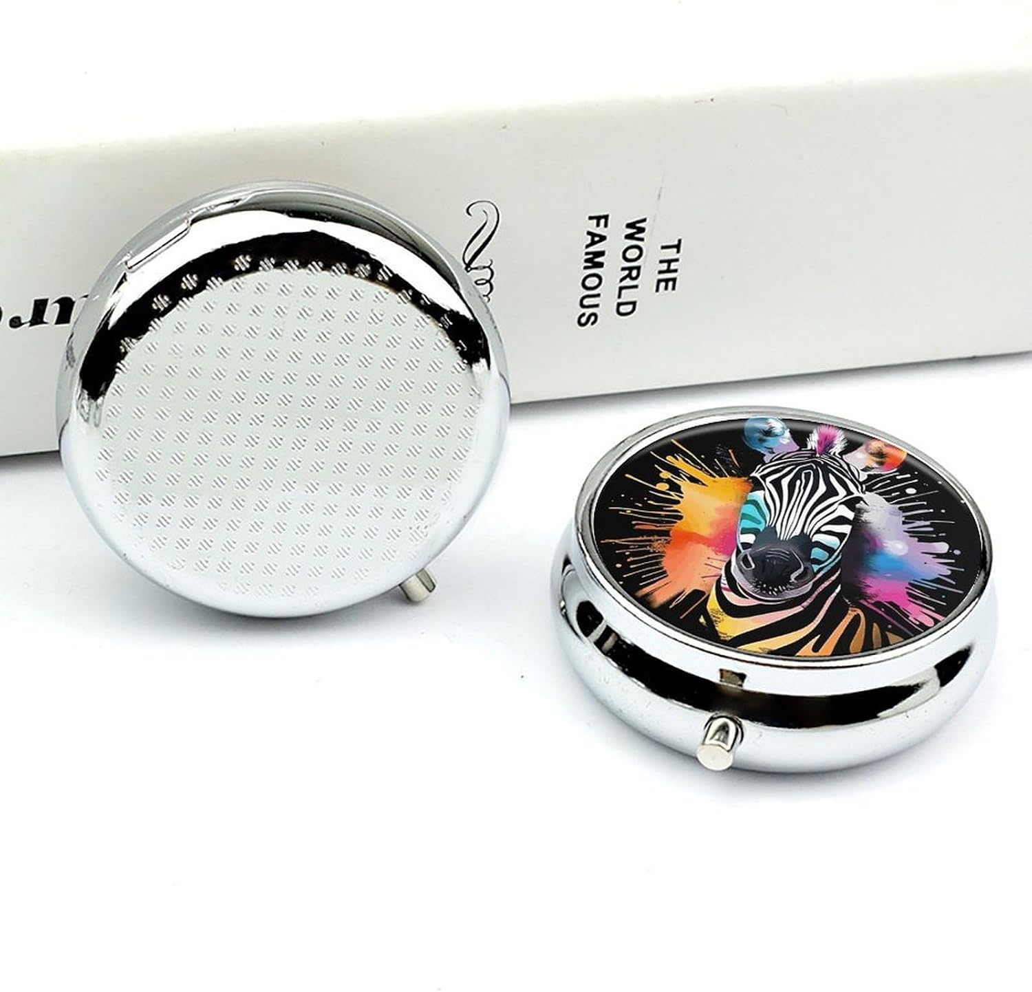 Colorful Zebra 3 Compartments Pill Box with Mirror for Pocket image 4