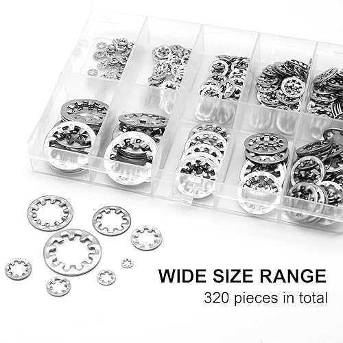 Miniatura 4 de QTEATAK 320 arandelas de bloqueo de acero inoxidable 304 arandela interna de estrella, 8 tamaños, arandela de dientes ondulada, kit surtido M2.5 M3