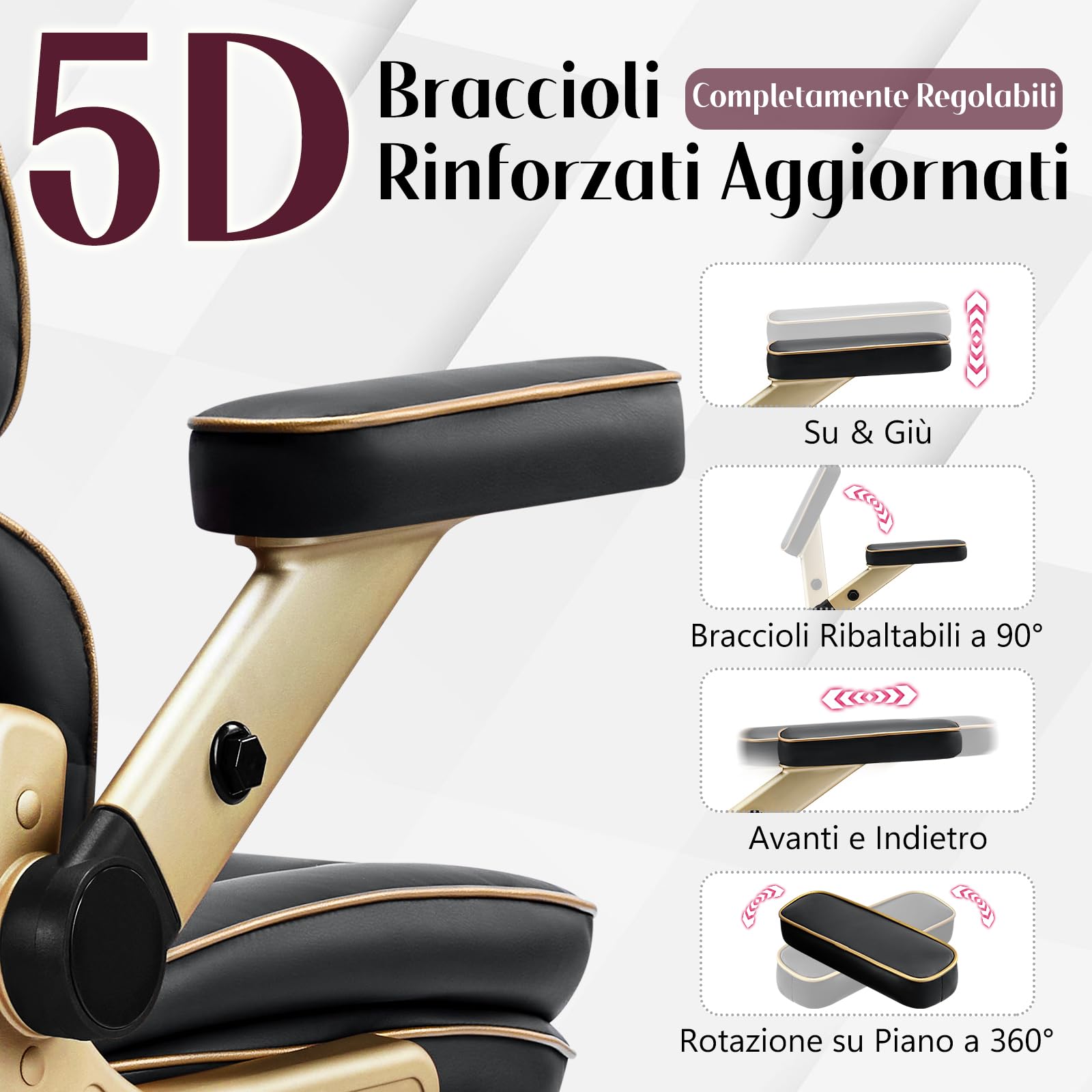 Hellove Poltrona Direzionale Ergonomica in Pelle con Braccioli 5D, Supporto Lombare Regolabile, Schienale Alto, Sedia da Ufficio Girevole e Confortevole per Casa e Studio, Nera