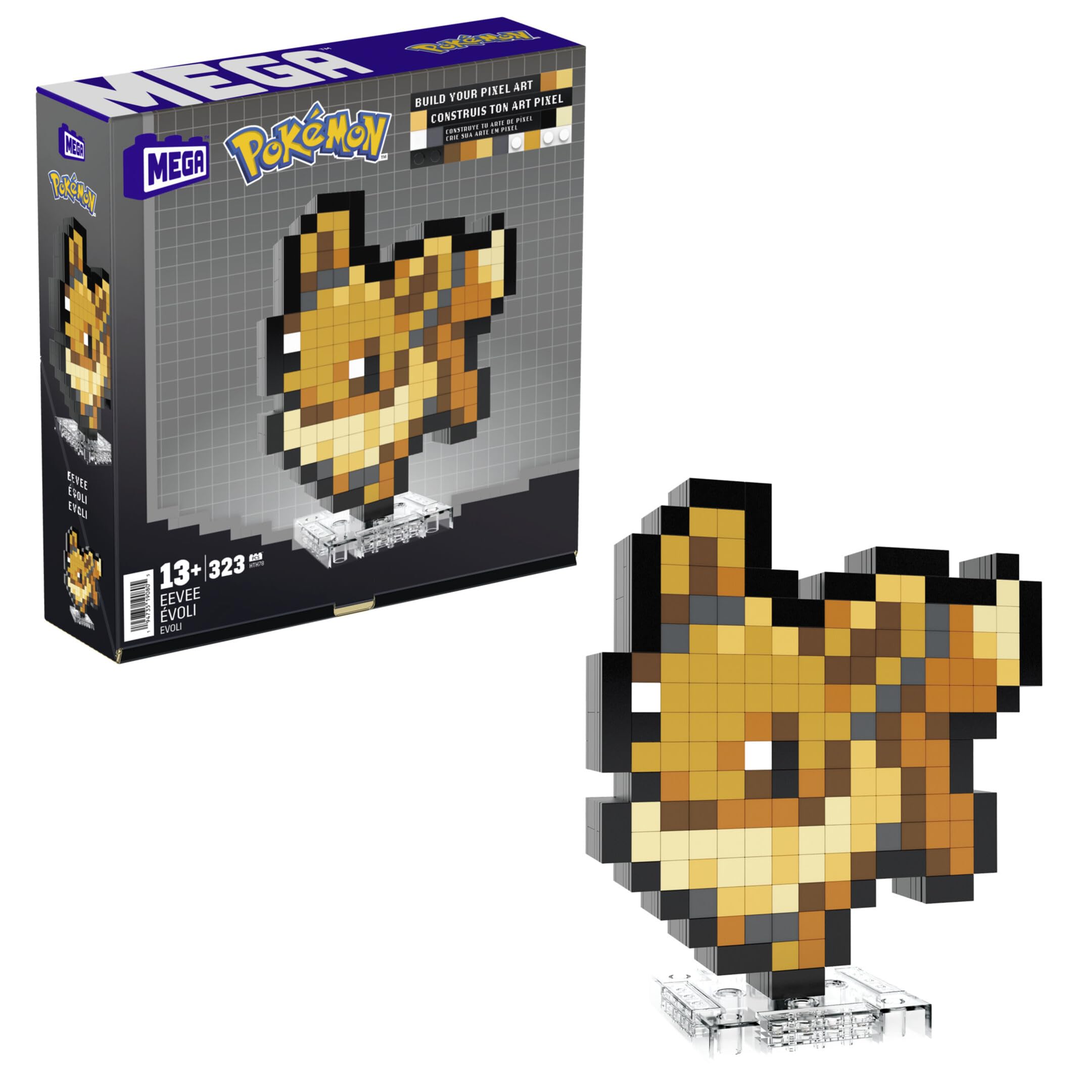 MEGA Pokémon Action Figure Building Set, Eevee with 323 Pieces and Pixel Retro Style, for Table or Wall Decor, Build & Display Toy for Collectors, HTH78
