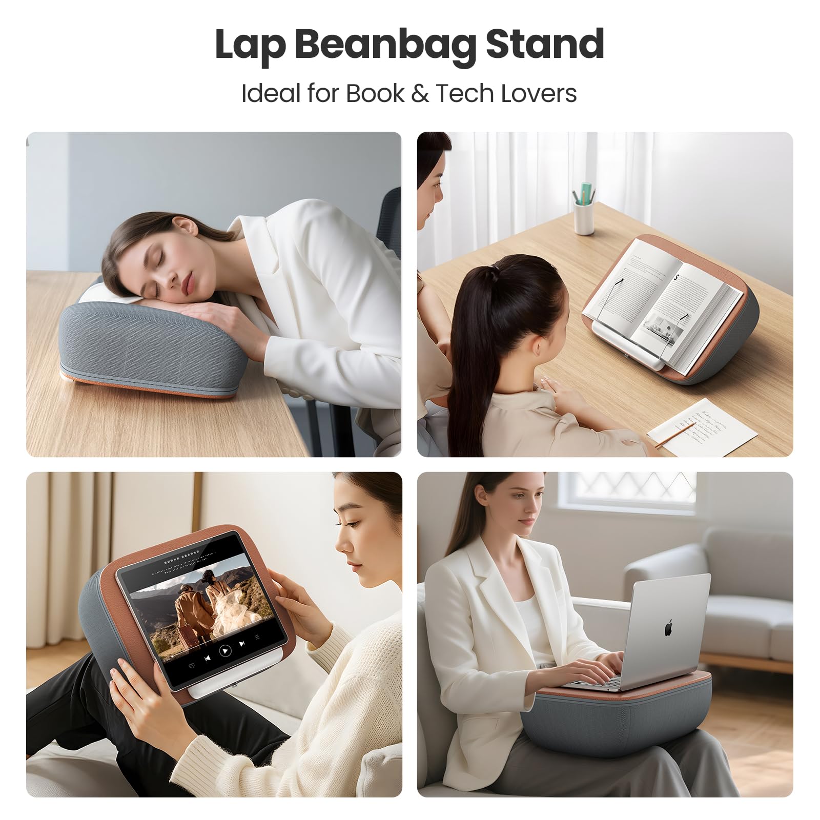 Tounee Buchstütze - Ultraweiche Laptisch-Auflage für Bücher, Tablets & E-Reader - Handfreies Lesen in Bett/Couch - Reduziert Nackenverspannungen - Ideal für Bücher- & E-Reader-Fans - Grau