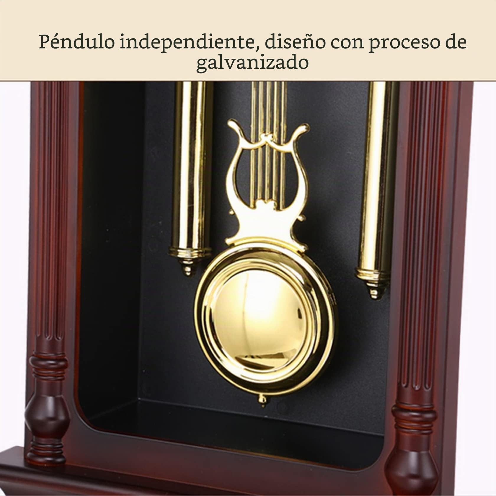 Reloj de pared de madera con péndulo de campanilla, reloj clásico silencioso de 66 cm con péndulo oscilante