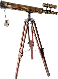 Antique Royal Navy 18" Double Barrel Brass Telescope with Wooden Tripod