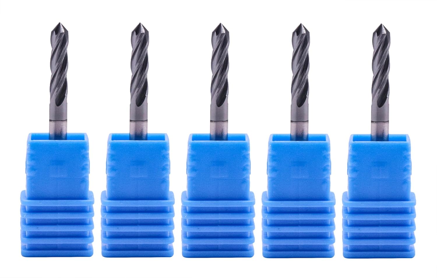 Solid Carbide Drill Mill Set(5Pc, 1/8in), AlTiN Coated, 4 Flute, 90° Included Angle, 1/8" Cutting Dia, 1/8" Shank Dia, 1/2" LOC, 1-1/2" OAL For Milling Alloy Steel, Hardened Steel, Iron, Copper