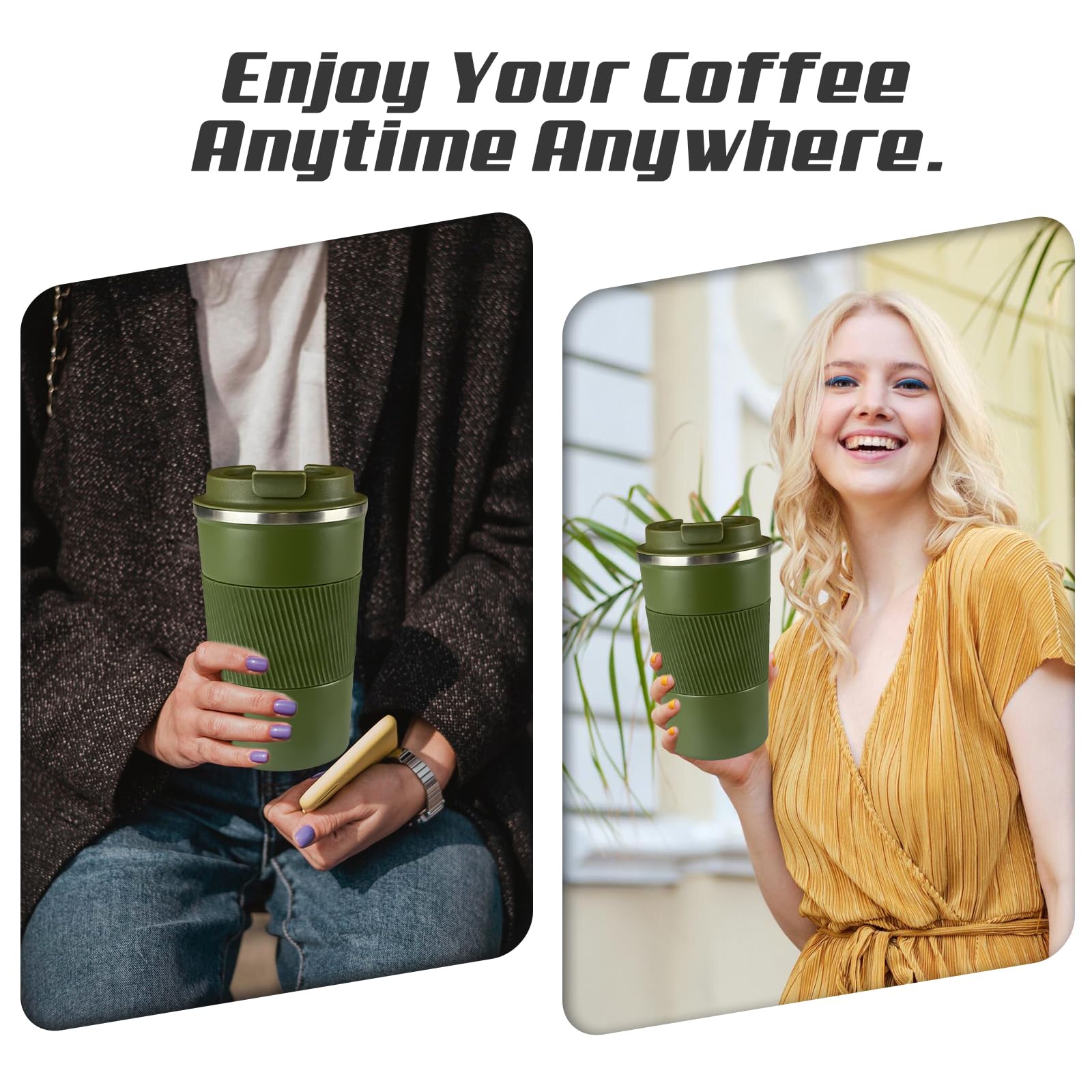 Tazas de café de viaje aisladas a prueba de fugas, tazas de café reutilizables con tapa, vasos de café termo al vacío de acero inoxidable, adecuados para hombres y mujeres, mantienen bebidas calientes