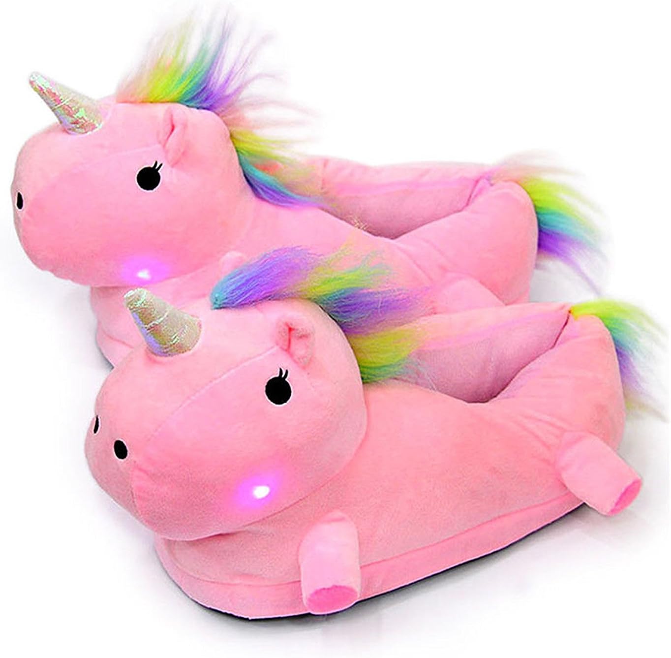 Warm Unicorn Slippers with LED Soft Plush Slip on Animal Light up Shoes for Kids Girlfriend
