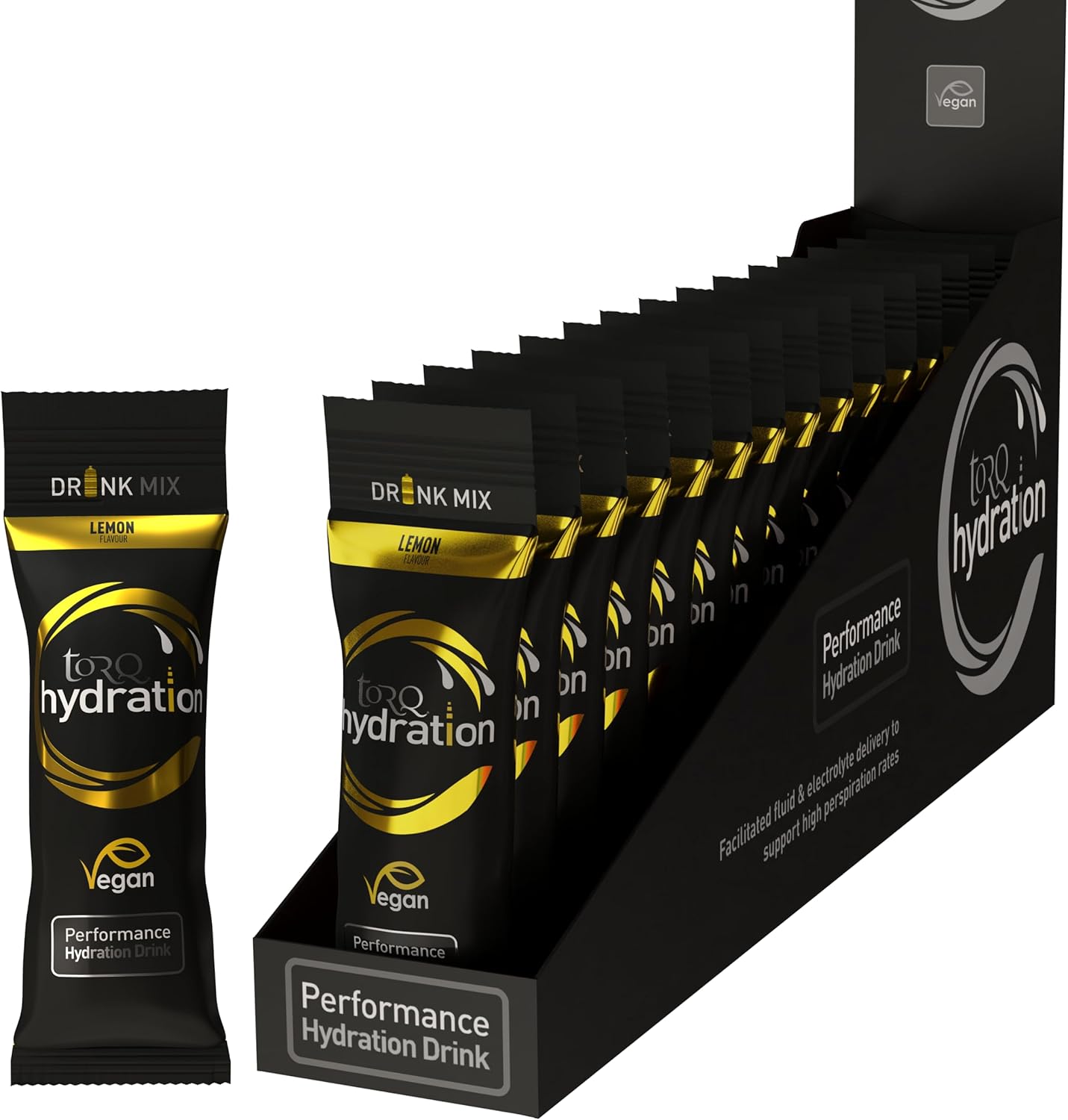 Torq Hydration – Lemon – Rapid Rehydration Electrolytes Powder Hypotonic Profile Running, Cycling, Sports Hydration Drink – Single Serve – Box of 15