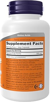NOW Supplements, Taurine 500 mg, Nervous System Health*, Amino Acid, 100 veg Capsules