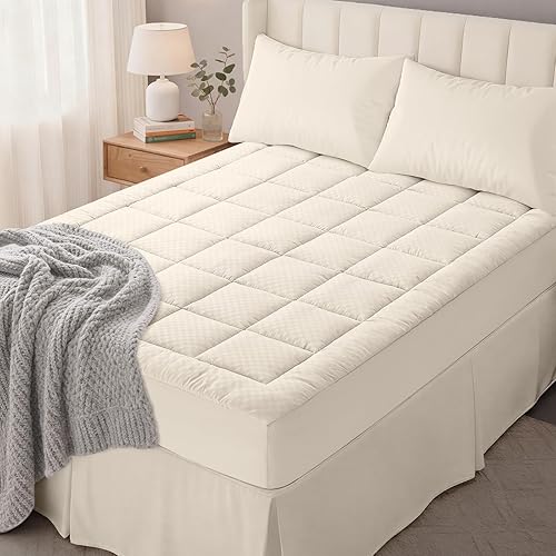 Miniatura 10 de OLANLY Cubrecolchón acolchado tamaño Queen, cubrecolchón elástico ajustable, funda de colchón suave y refrescante que se estira hasta 21 pulgadas de